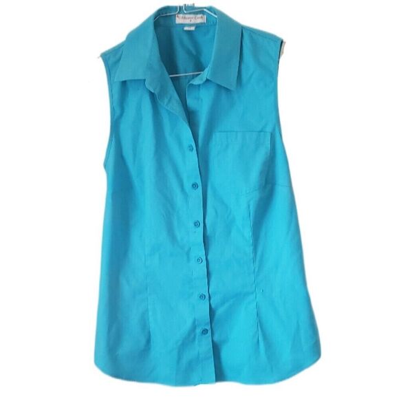 Coldwater Creek Women's Blue Sleeveless Button Down Blouse - Picture 1 of 4